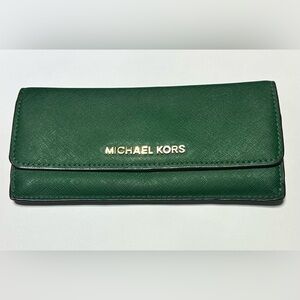 Michael Kors Forest Green Saffiano Large Snap-Front Wallet